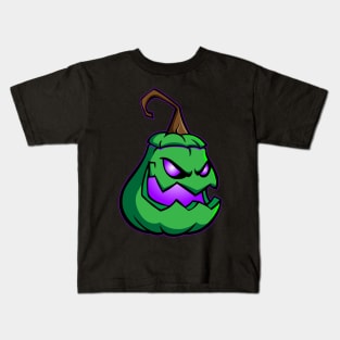 Creepy Jack O Lantern Pumpkin - Green and Purple, Kids T-Shirt